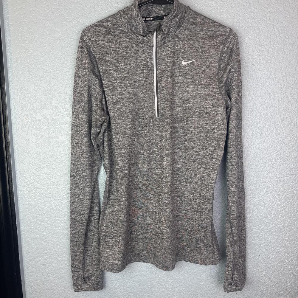 Nike Dri-FIT Running Shirt Womens Medium Gray 1/4 Zip Thumbholes Athletic Top